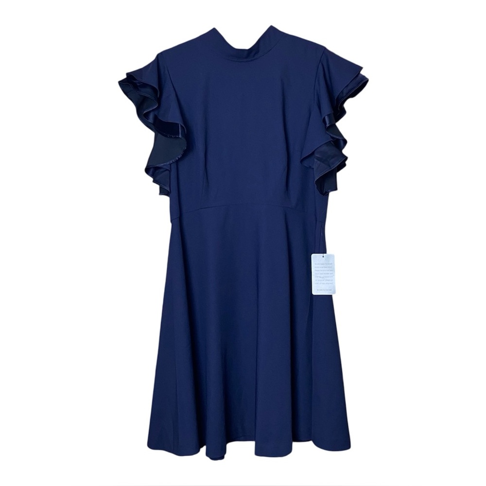 Chelsea28 Navy Ruffle Sleeve Midi Dress Size 10 NWT Career Interview Outfit
